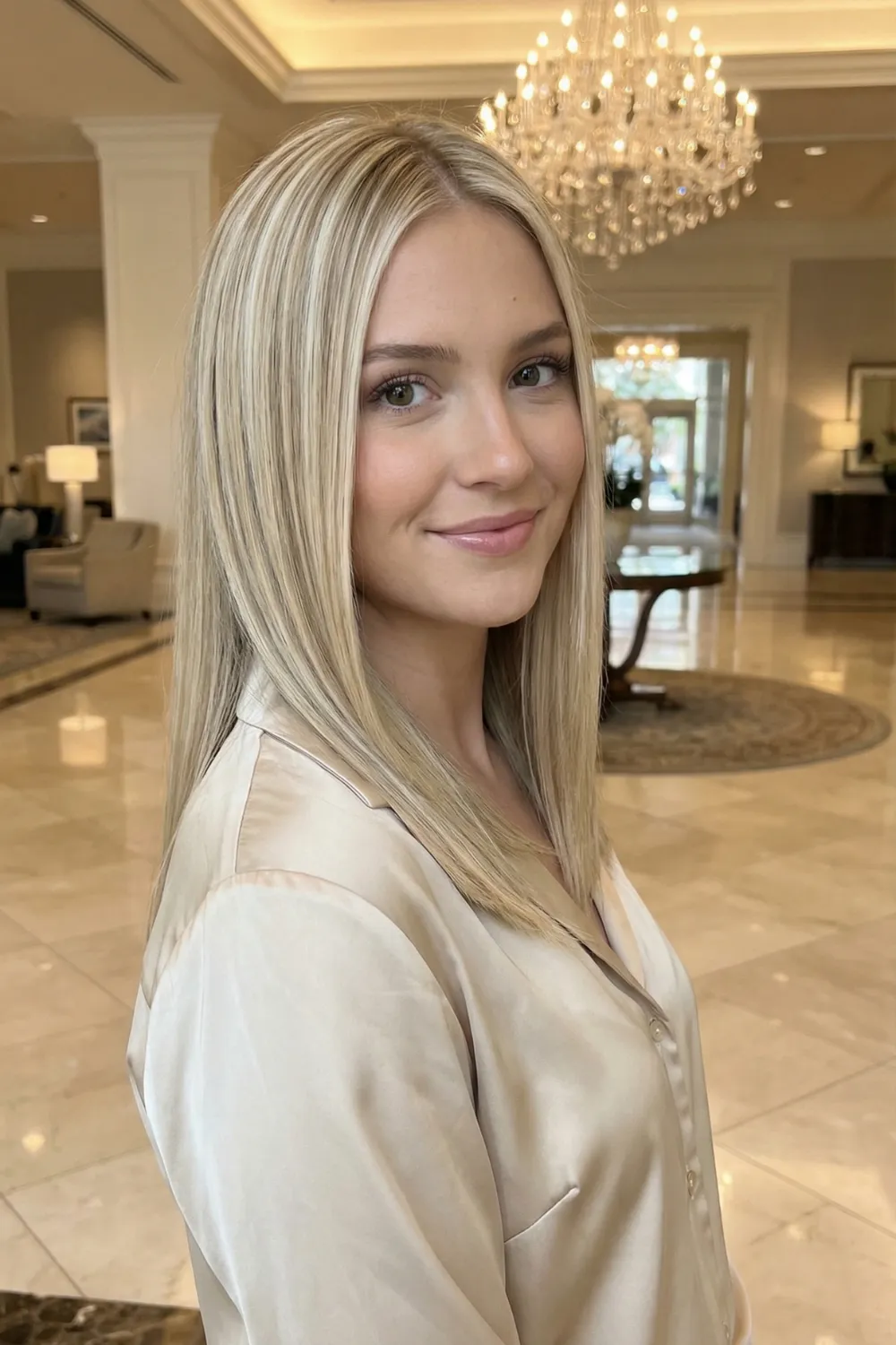 Champagne Blonde with Pearl White Highlights